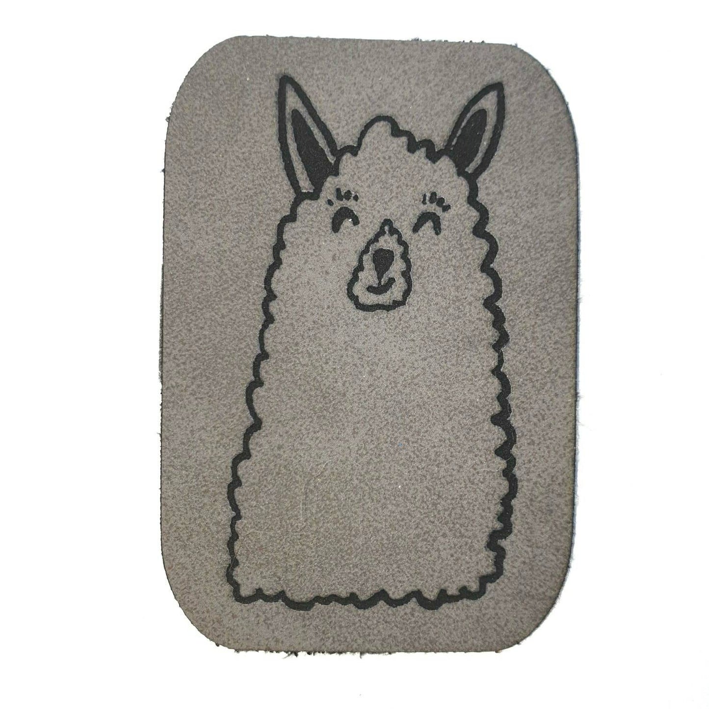 Kunstleder Label, Patch, Etikett, Aufnäher, grafischer Alpaka, Laser graviert, braun, grau, beigebraun, bambus, schwarz