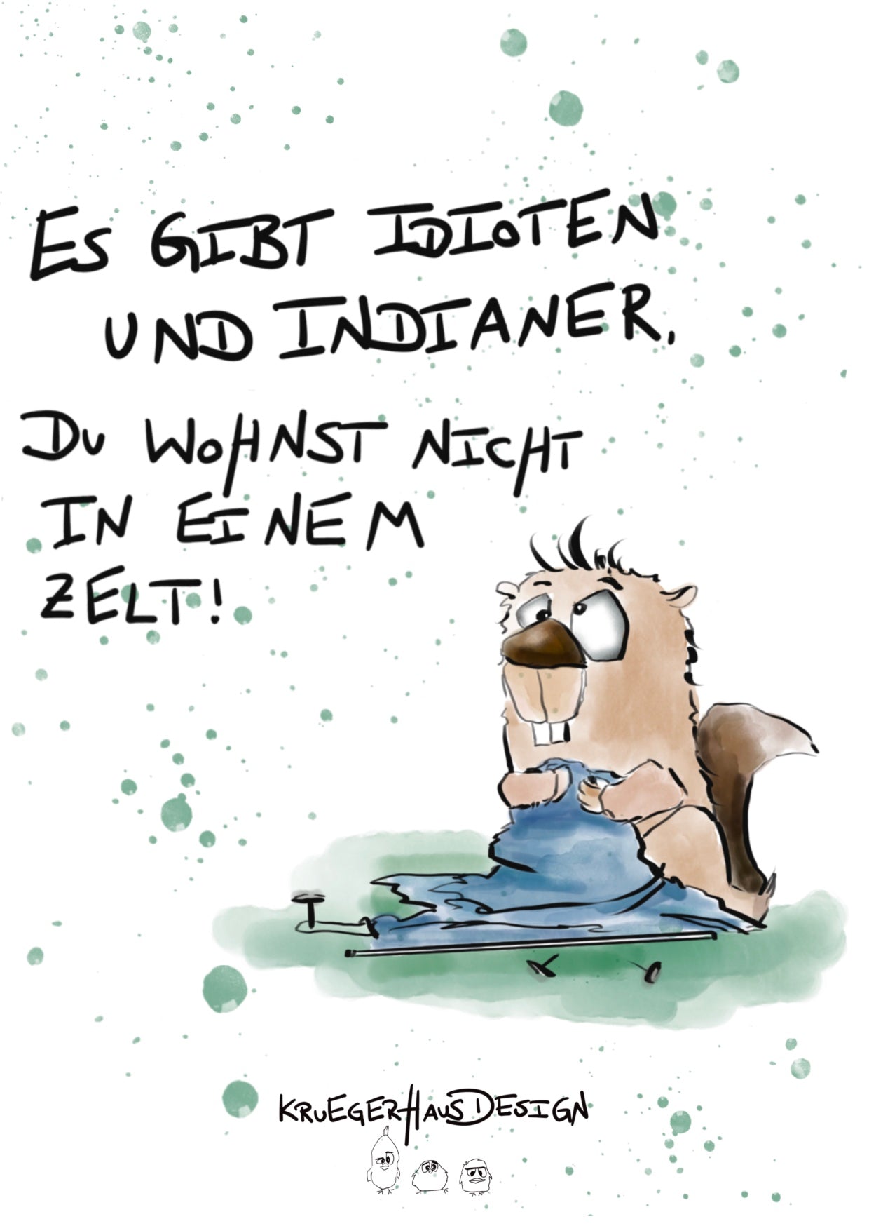 Postkarte Monster Kruegerhausdesign „Es gibt Idioten und Indianer…"