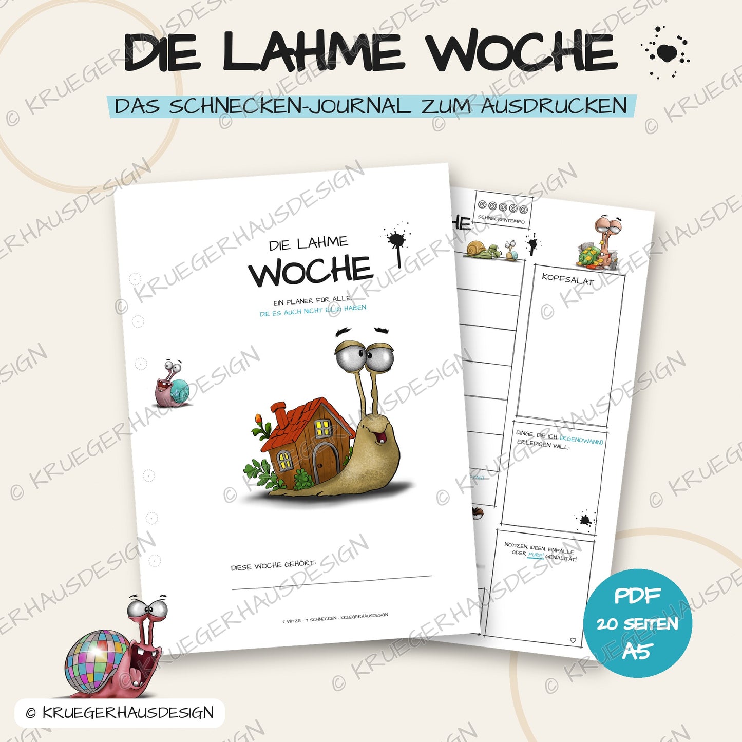 Die lahme Woche – Schnecken-Journal A5 zum Ausdrucken (PDF)