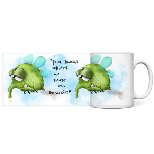 Tasse, Kaffeetasse, Teetasse, Kruegerhausdesign Monster mit Spruch, 2. Variante, Heute bewege ich mich am Rande...