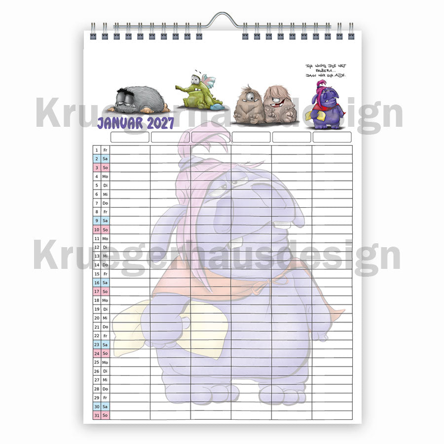 Familienplaner 2027 A3 – 6 Spalten Monster Kalender | Vorbestellung
