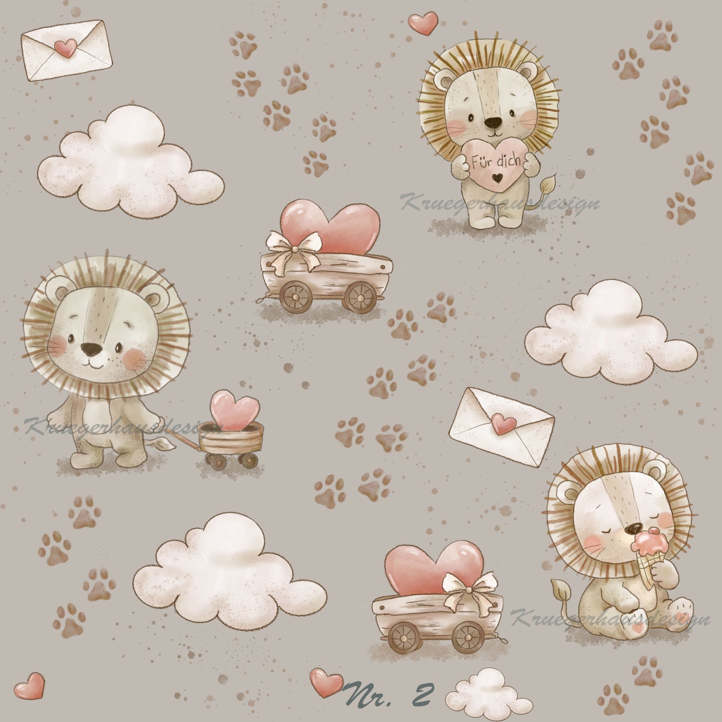 Liebevoll handgezeichnetes Stoffdesign – digitaler Download, LoveLeo2