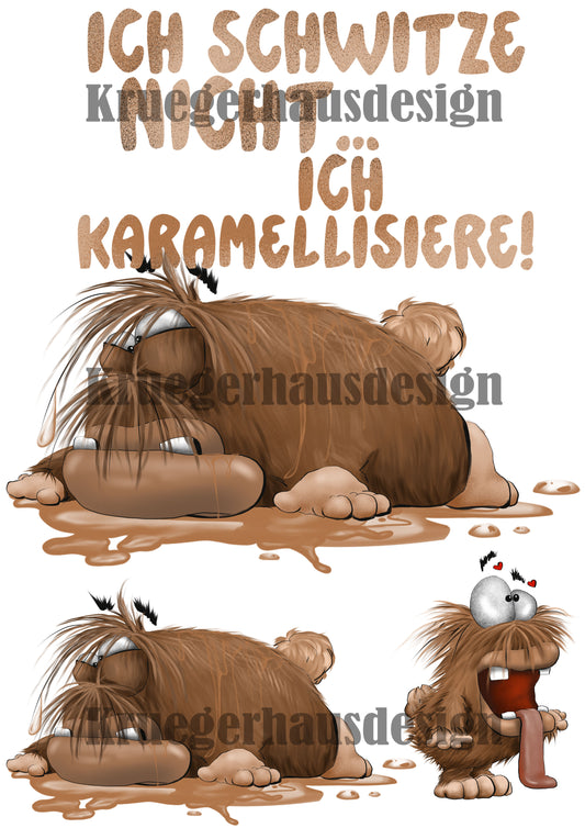 Lustiges Bügelbild DIN A4 Bügelbild - „Ich schwitze nicht, ich karamellisiere!“