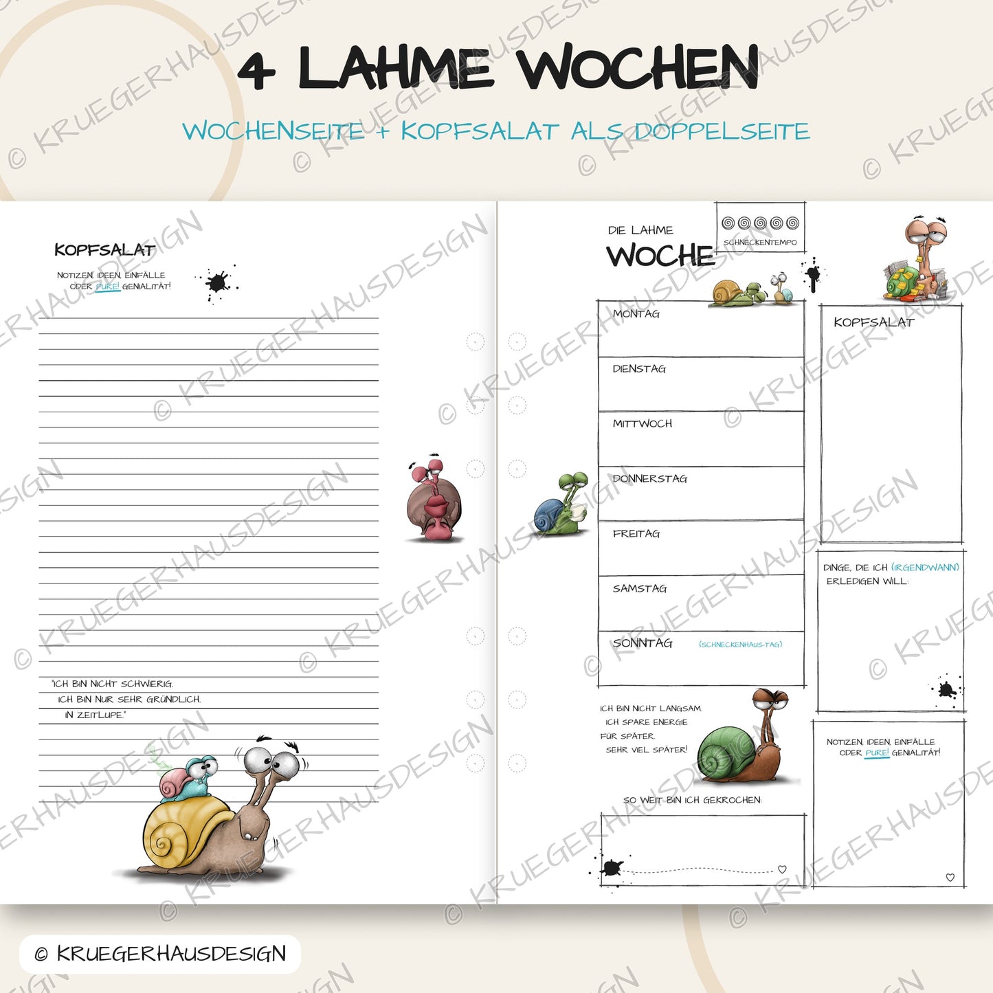 Die lahme Woche – Schnecken-Journal A5 zum Ausdrucken (PDF)