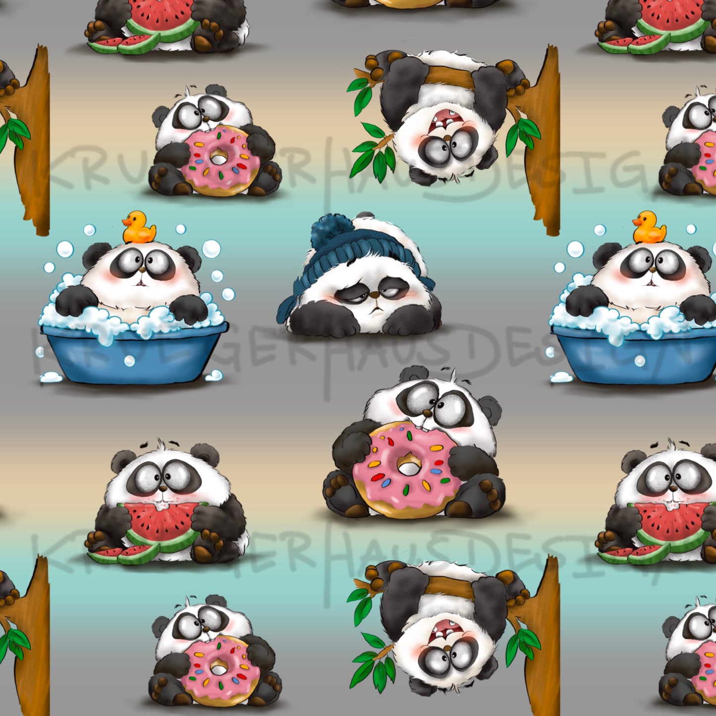 Panda Chaos – Digitales Stoffdesign mit 10 Hintergrundfarben + 5 Wunschfarben