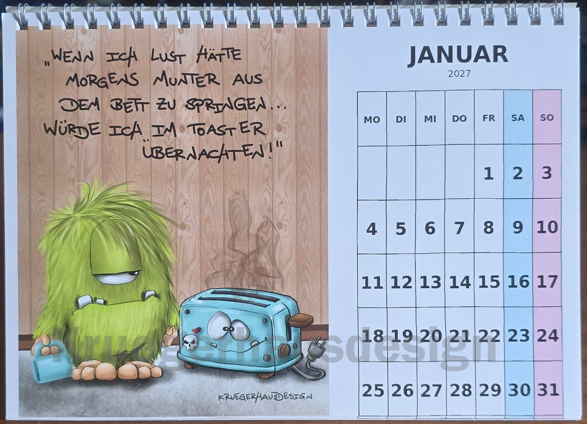 Tischkalender 2027 A5 – Lustiger Monster Kalender | Kruegerhausdesign