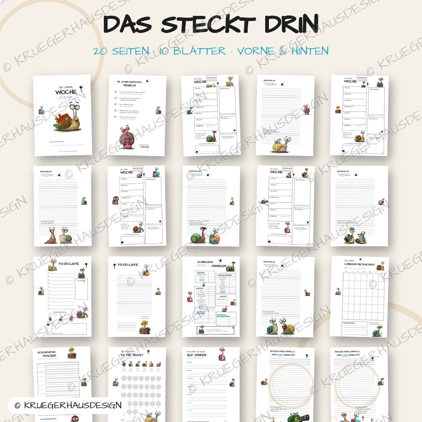 Die lahme Woche – Schnecken-Journal A5 zum Ausdrucken (PDF)