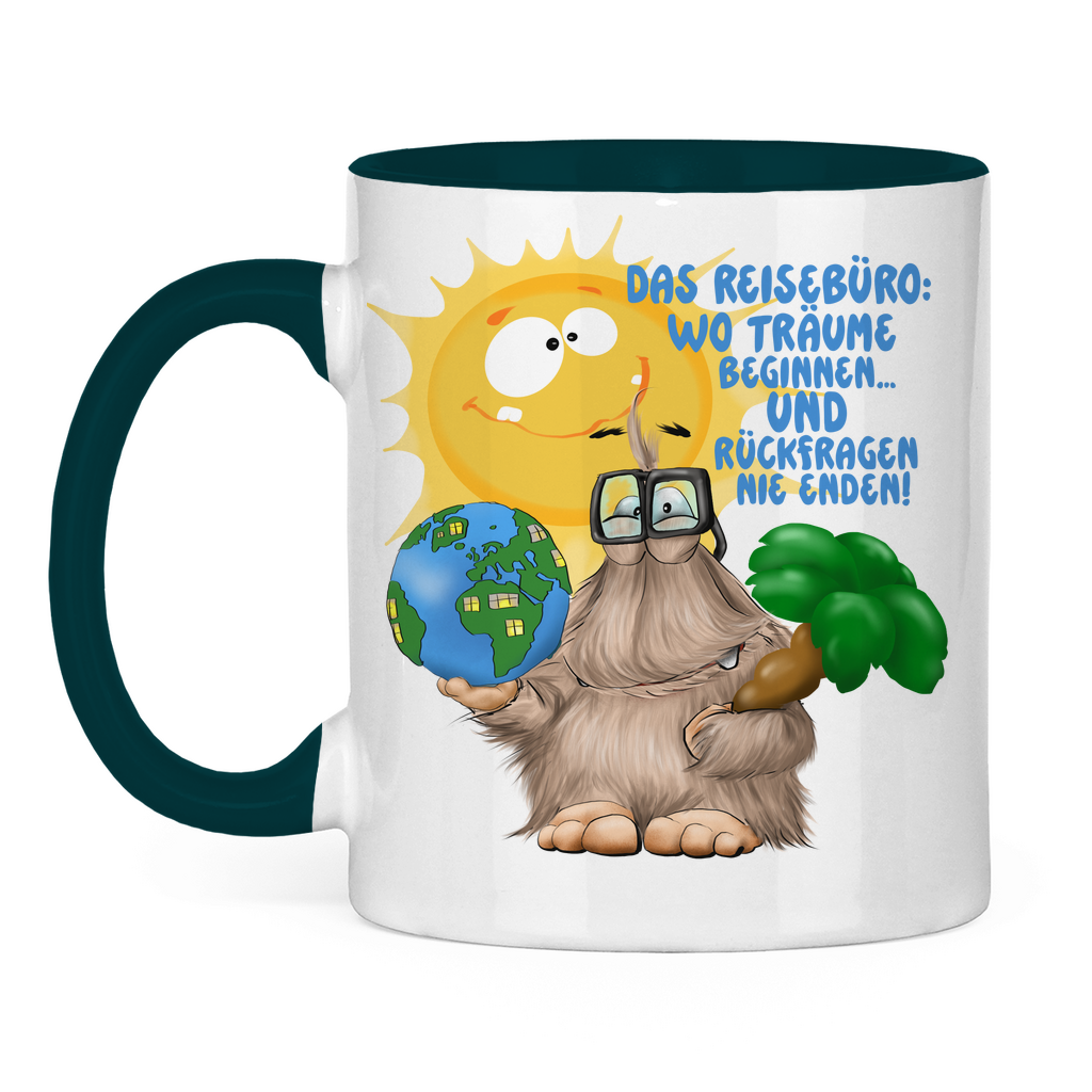 Tasse zweifarbig Das Reisebüro: Wo Träume beginnen und Rückfragen nie enden!