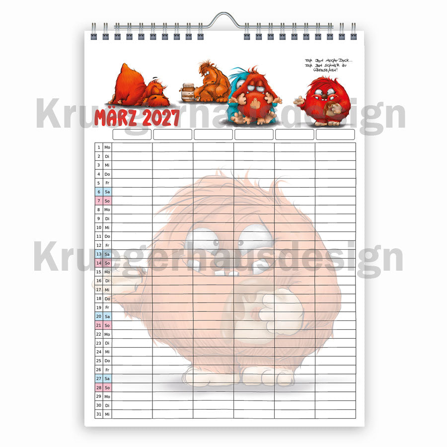 Familienplaner 2027 A3 – 6 Spalten Monster Kalender | Vorbestellung