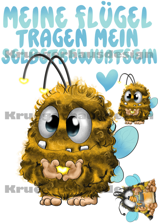Bügelbild Liebe & Selbstwert DIN A4 – „Meine Flügel tragen mein Selbstbewusstsein“ – DIY T-Shirt Transferfolie – Limited Edition April