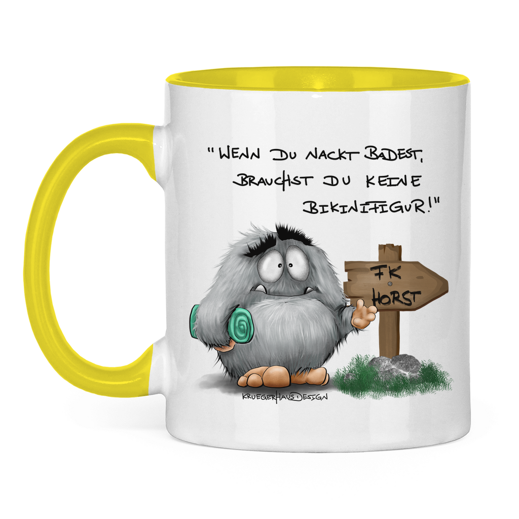 Tasse zweifarbig Wenn du nackt badest, brauchst du keine Bikinifigur!