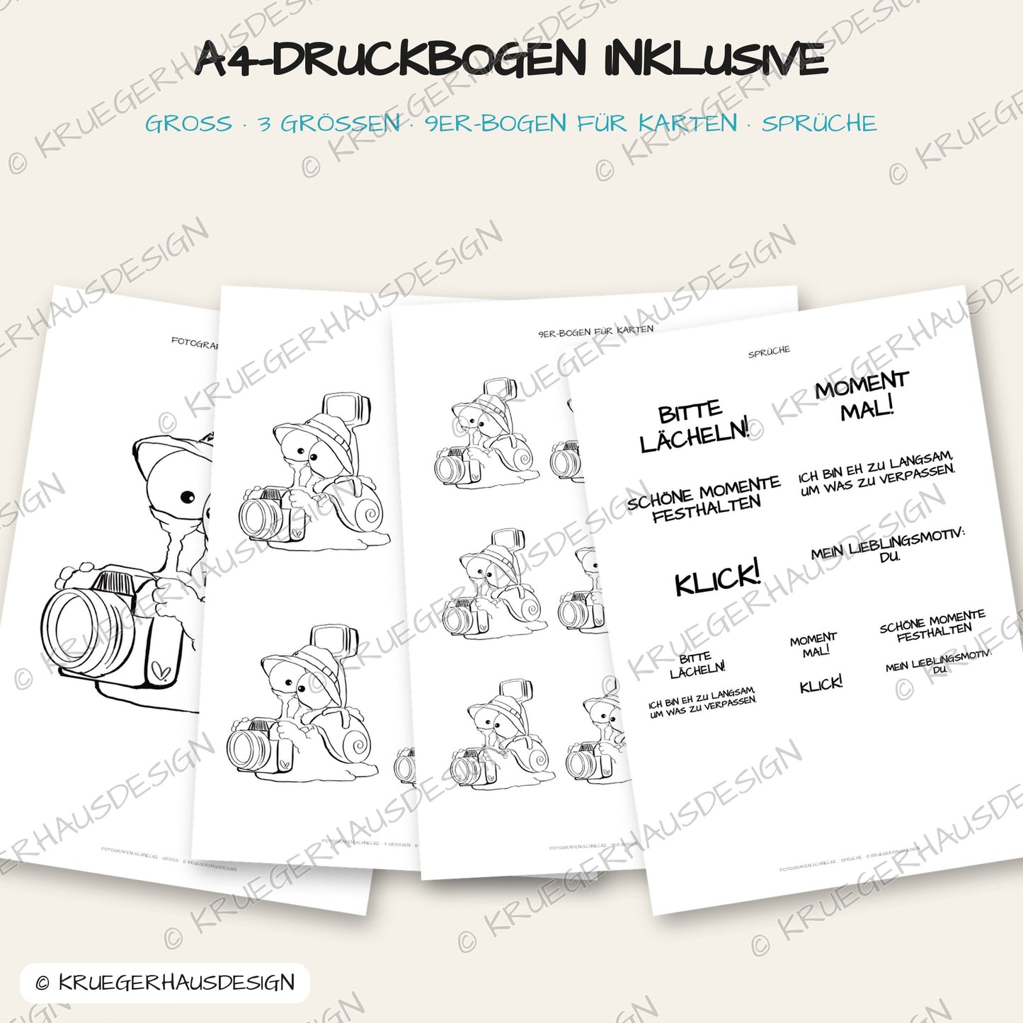 Fotografen-Schnecke – DigiStamp zum Ausdrucken & Ausmalen (Privatlizenz)