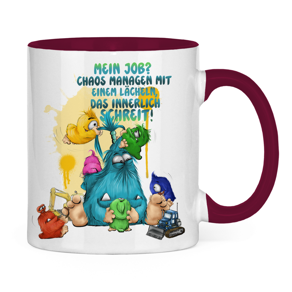 Tasse zweifarbig Mein Job? Chaos managen mit einem Lächeln, das innerlich…