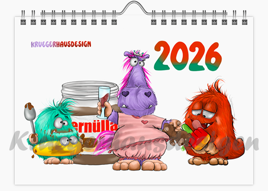 Kalender Wandkalender in Größe A5 mit jeweils zwei Monstermotiven 2026