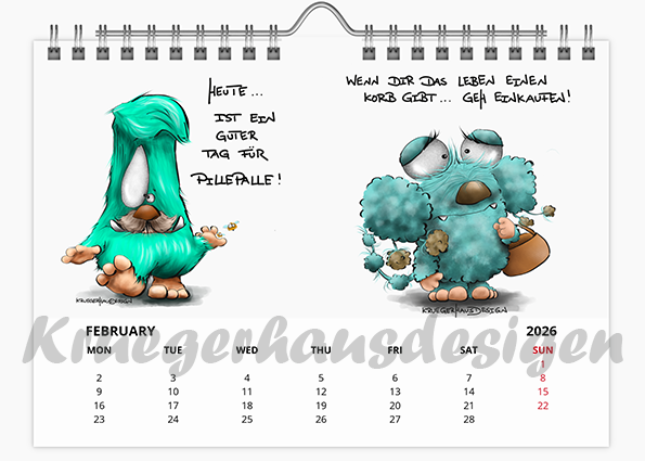 Kalender Wandkalender in Größe A5 mit jeweils zwei Monstermotiven 2026