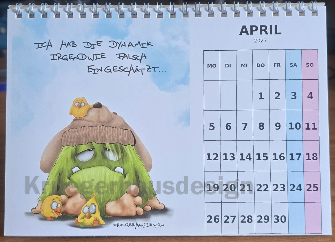 Tischkalender 2027 A5 – Lustiger Monster Kalender | Kruegerhausdesign