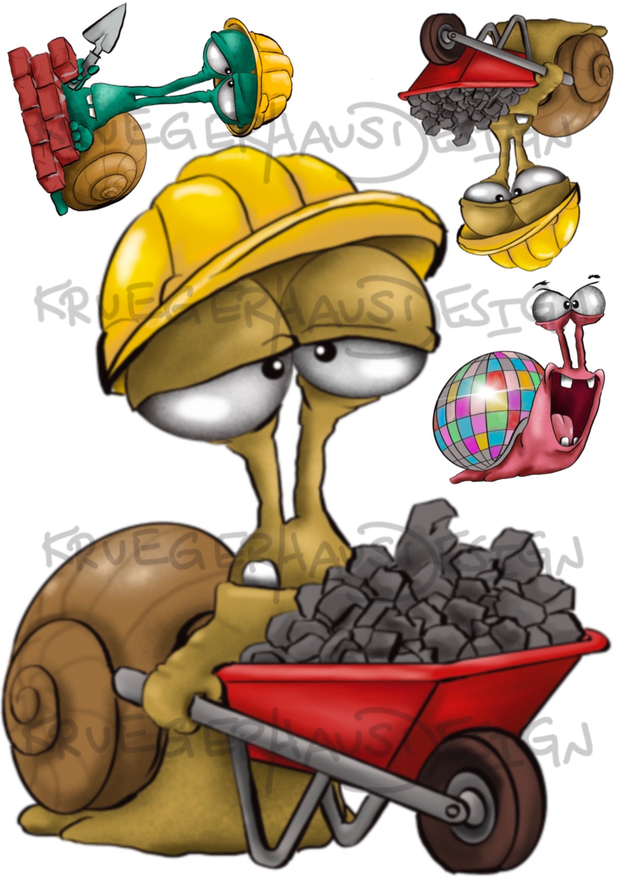 Baustellen Schnecken Bügelbilder – A4 & A5 Design 6 | 48h Vorbestellung | Versandkostenfrei