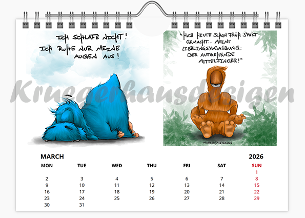 Kalender Wandkalender in Größe A5 mit jeweils zwei Monstermotiven 2026