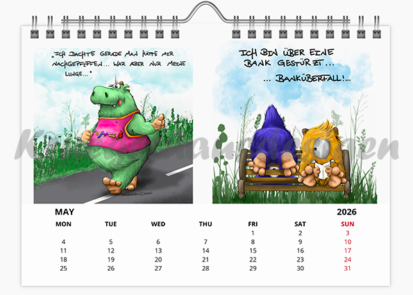Kalender Wandkalender in Größe A5 mit jeweils zwei Monstermotiven 2026