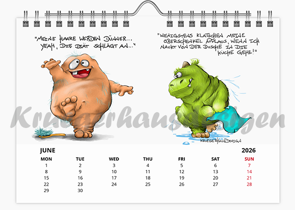 Kalender Wandkalender in Größe A5 mit jeweils zwei Monstermotiven 2026
