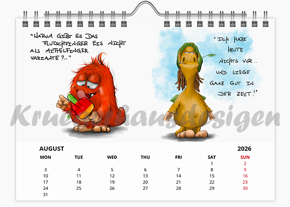 Kalender Wandkalender in Größe A5 mit jeweils zwei Monstermotiven 2026