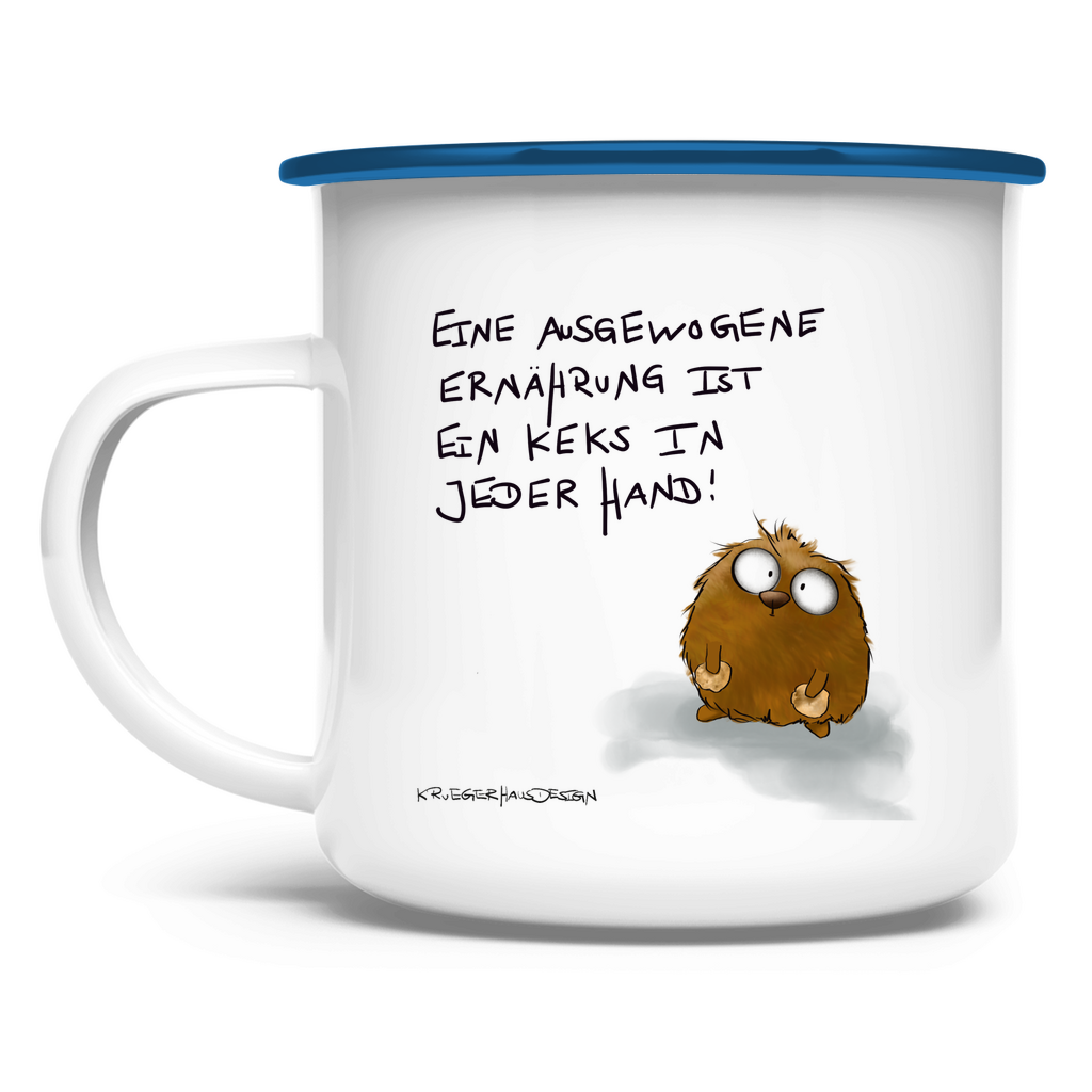 Emaille Tasse Eine ausgewogene Ernährung ist ein Keks in jeder Hand!