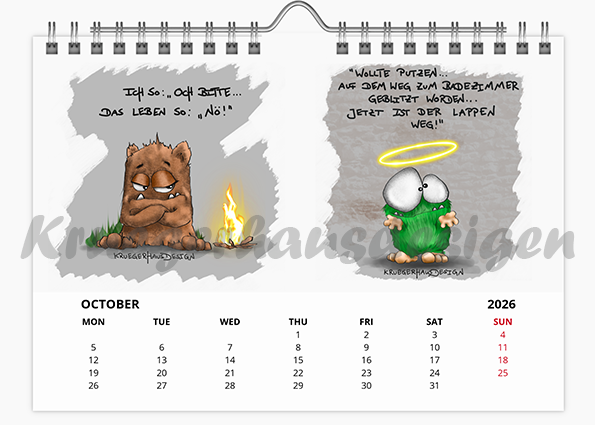 Kalender Wandkalender in Größe A5 mit jeweils zwei Monstermotiven 2026