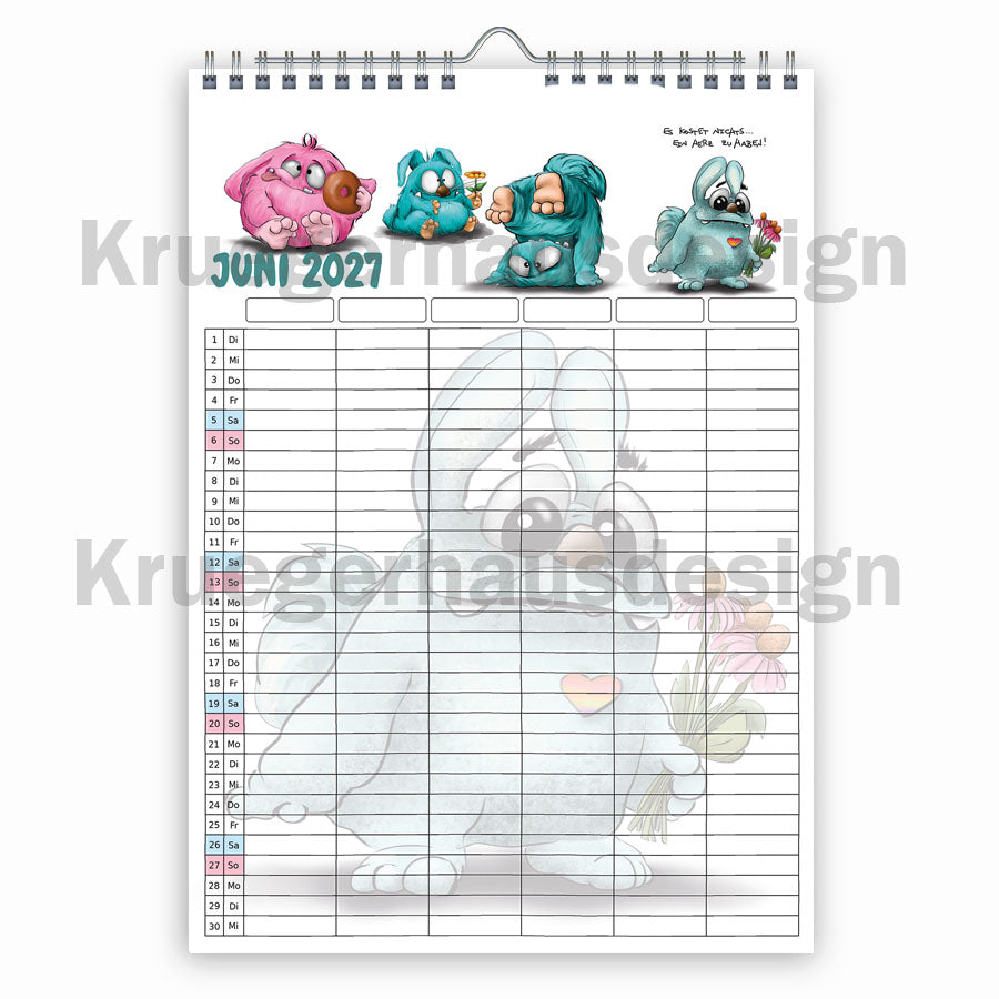 Familienplaner 2027 A3 – 6 Spalten Monster Kalender | Vorbestellung
