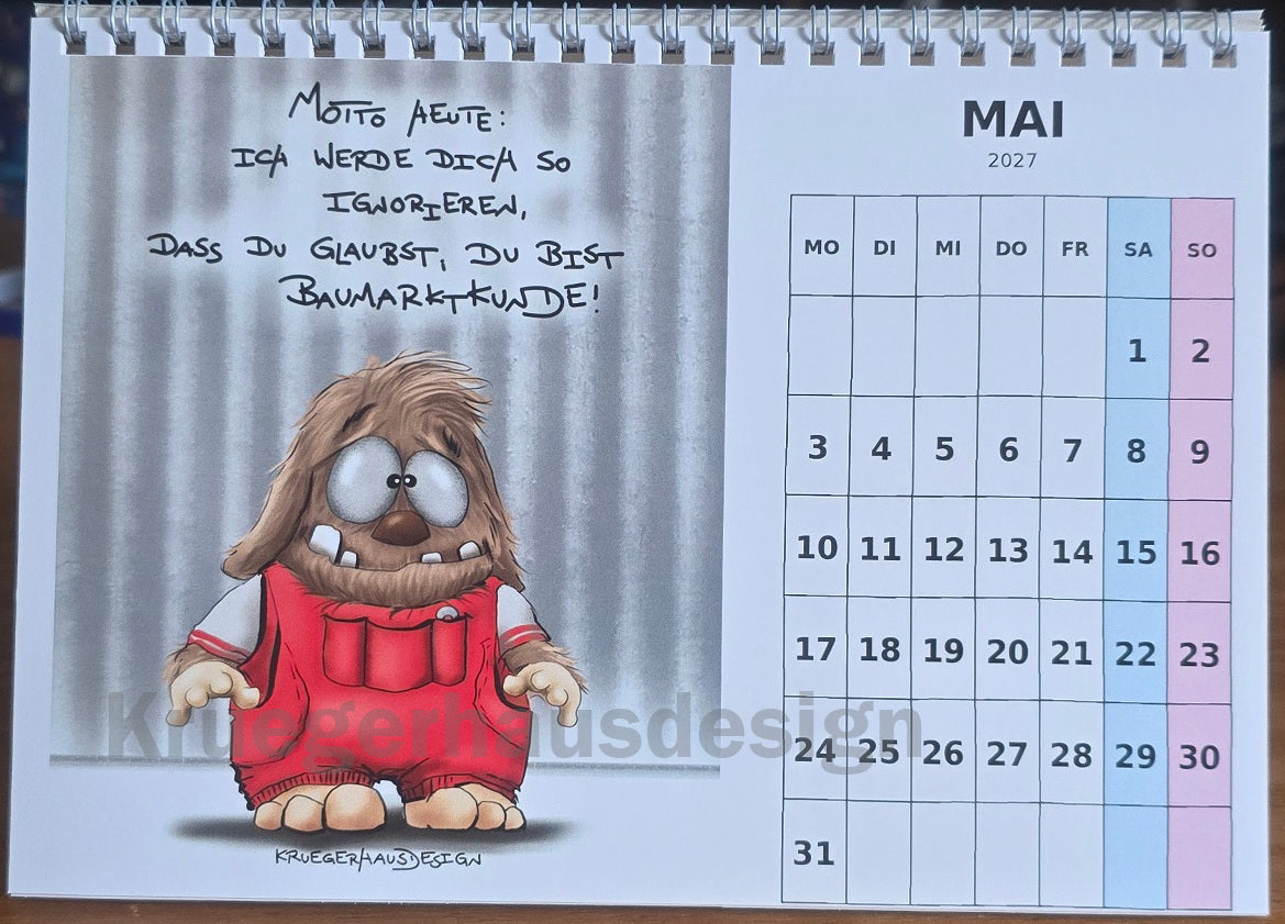 Tischkalender 2027 A5 – Lustiger Monster Kalender | Kruegerhausdesign