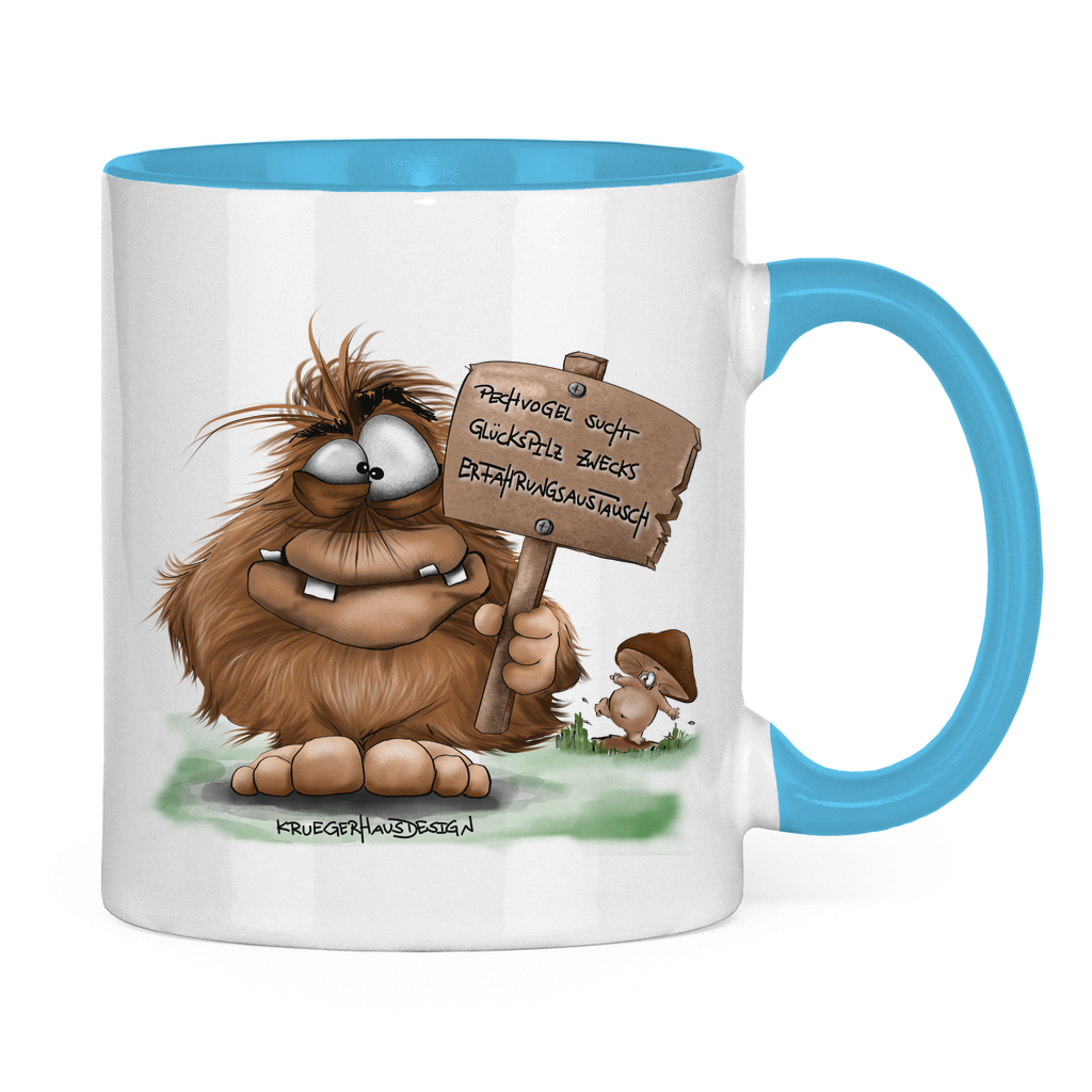 Tasse zweifarbig Pechvogel sucht Glückspilz zwecks Erfahrungsaustausch, Hugo