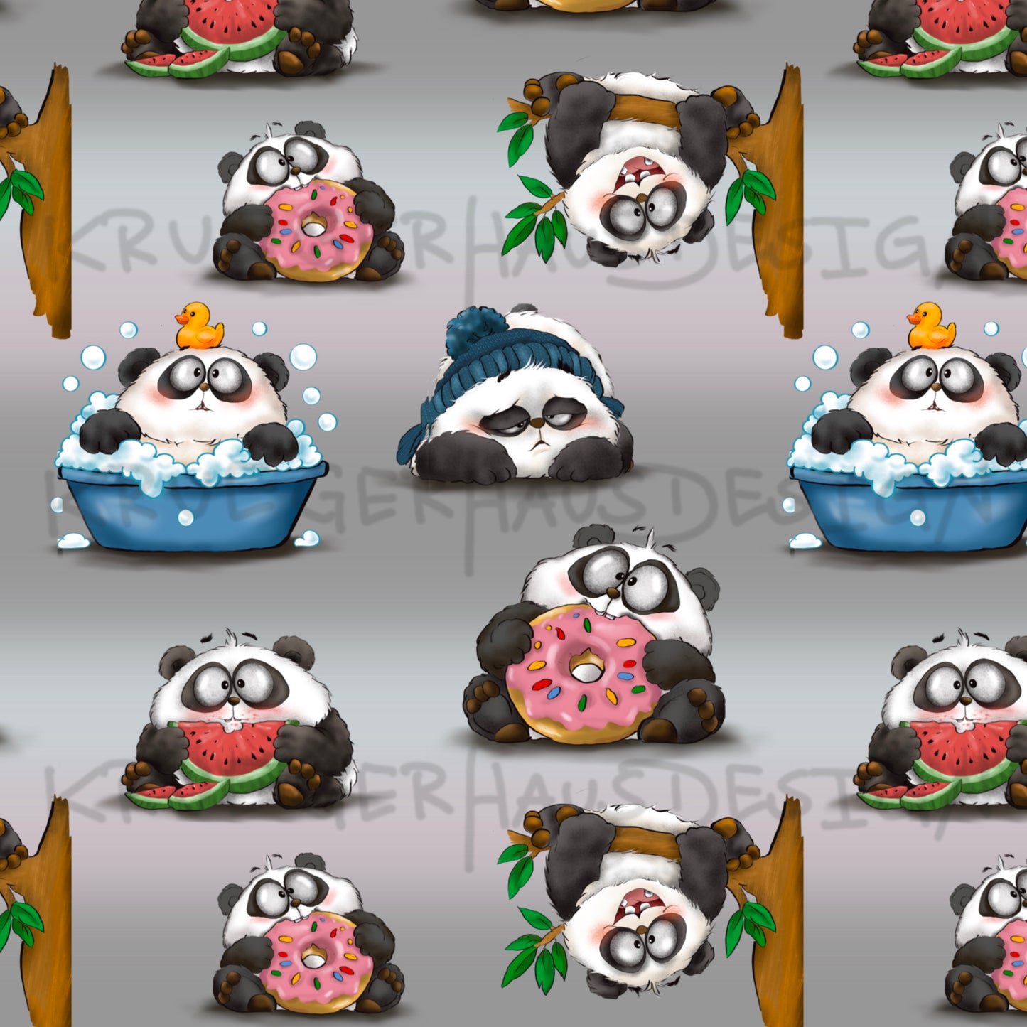 Panda Chaos – Digitales Stoffdesign mit 10 Hintergrundfarben + 5 Wunschfarben