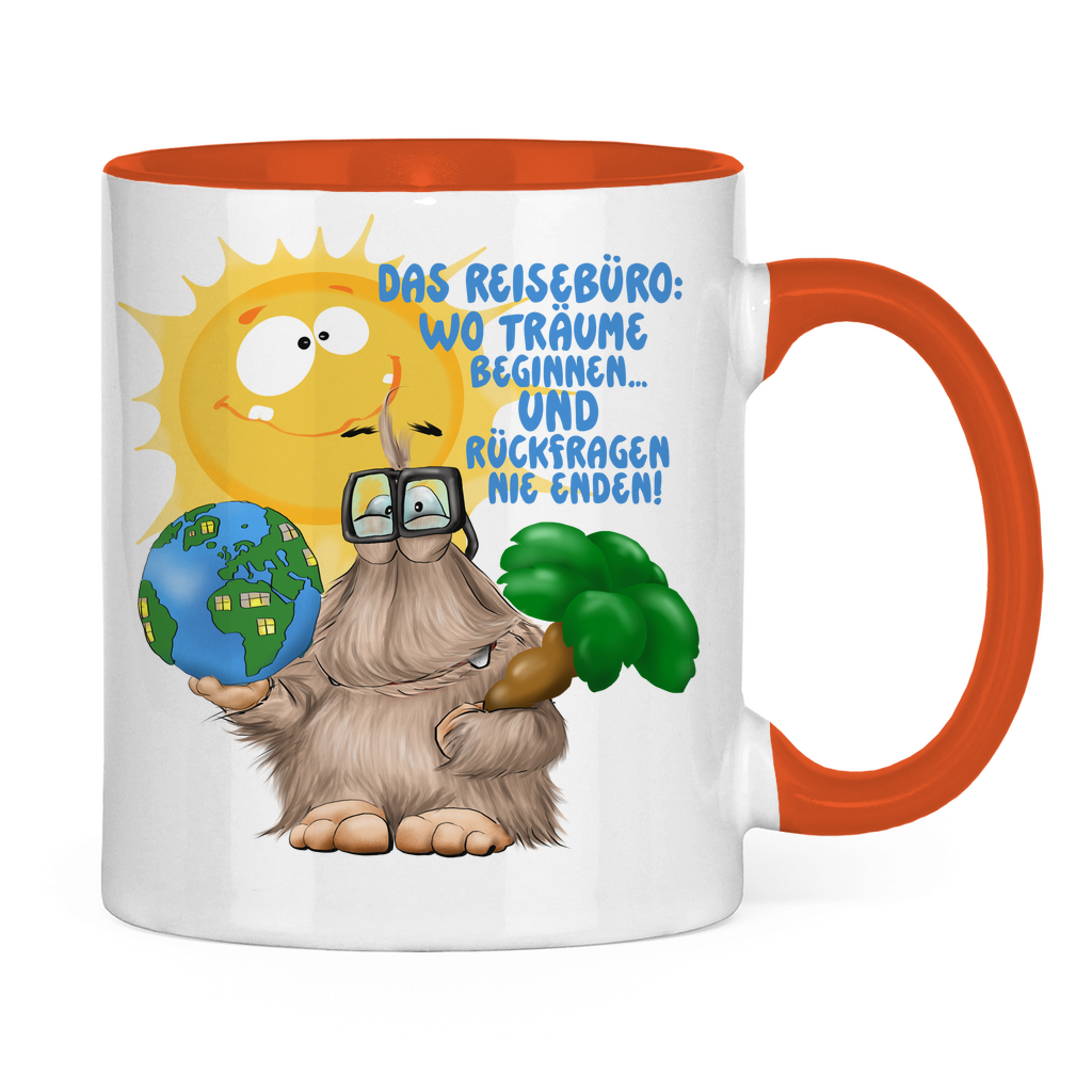 Tasse zweifarbig Das Reisebüro: Wo Träume beginnen und Rückfragen nie enden!