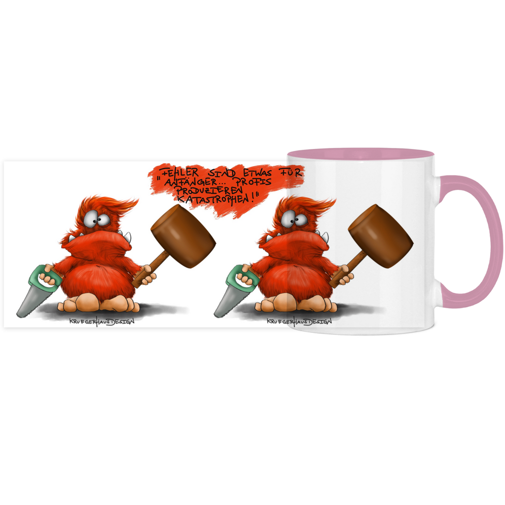 Tasse, Kaffeetasse, Teetasse, zweifarbig, Kruegerhausdesign Monster mit Spruch, 2.Variante, Fehler sind etwas für Anfänger...