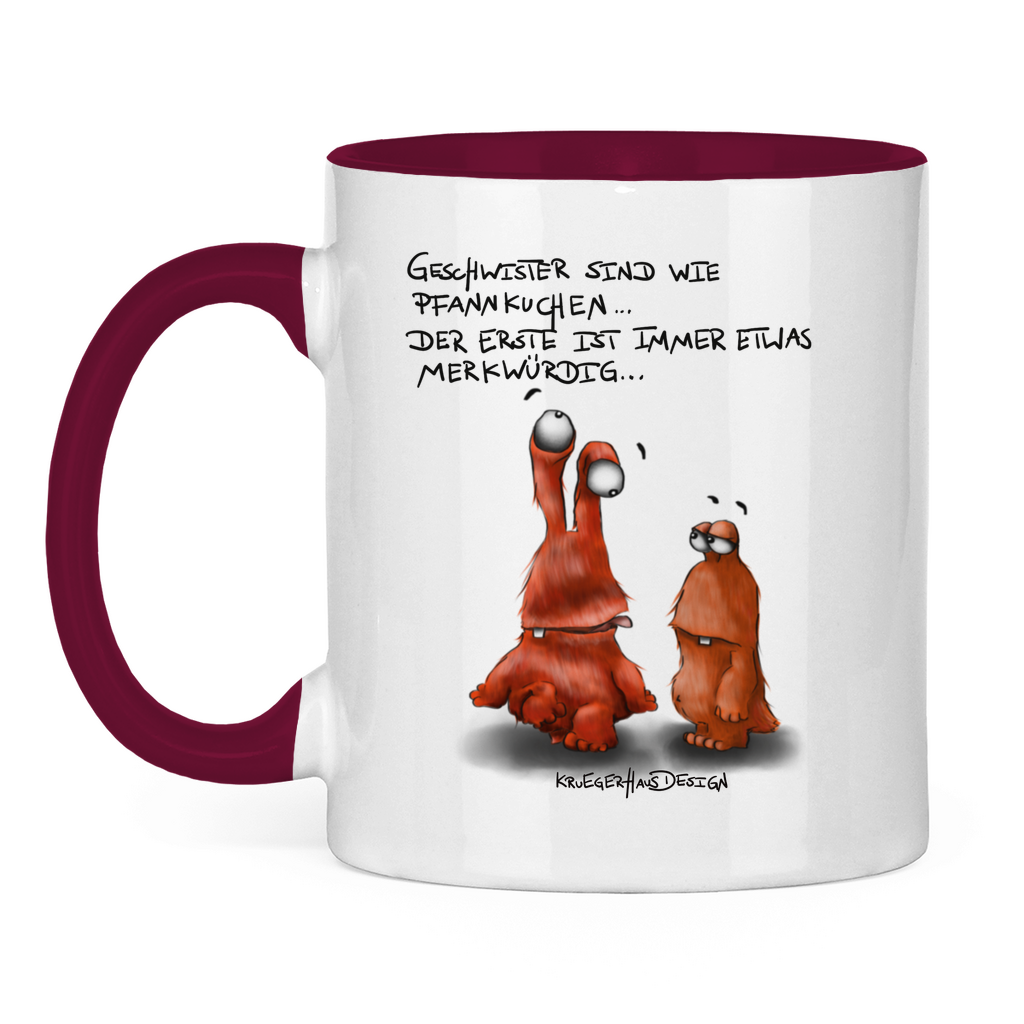 Tasse zweifarbig Geschwister sind wie Pfannkuchen... Der Erste ist ...