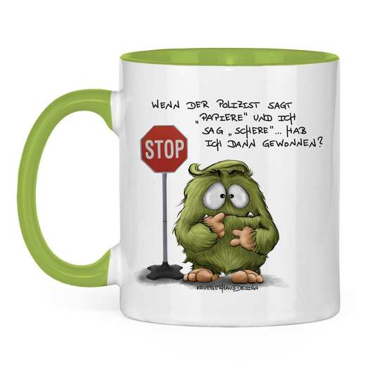 Tasse zweifarbig Wenn der Polizist sagt "Papiere" und ich sag "Schere"...