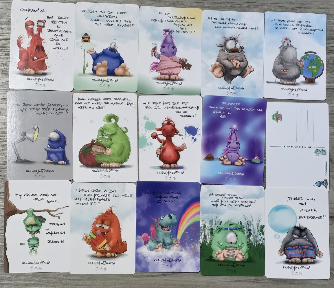 Postkarten Set Monster Kruegerhausdesign Dezember 2024, 14 Postkarten