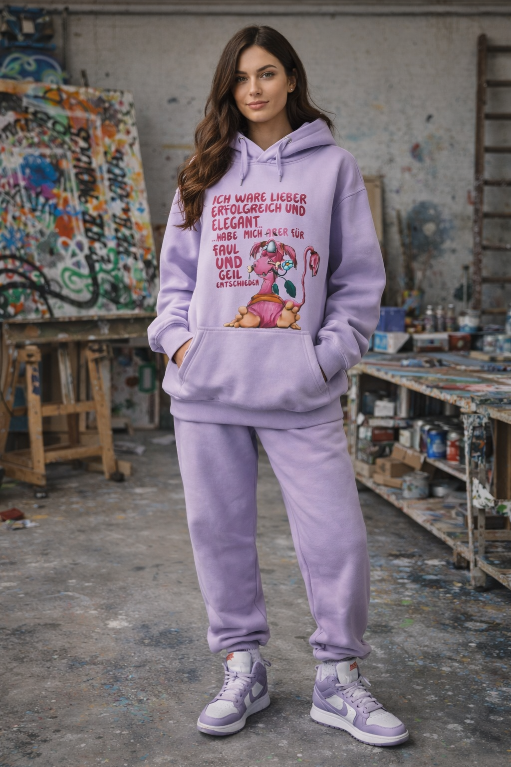 Hoodie mit vorderem Druck in flieder Gr. M, L, XL, Ich wäre lieber erfolgreich und elegant...