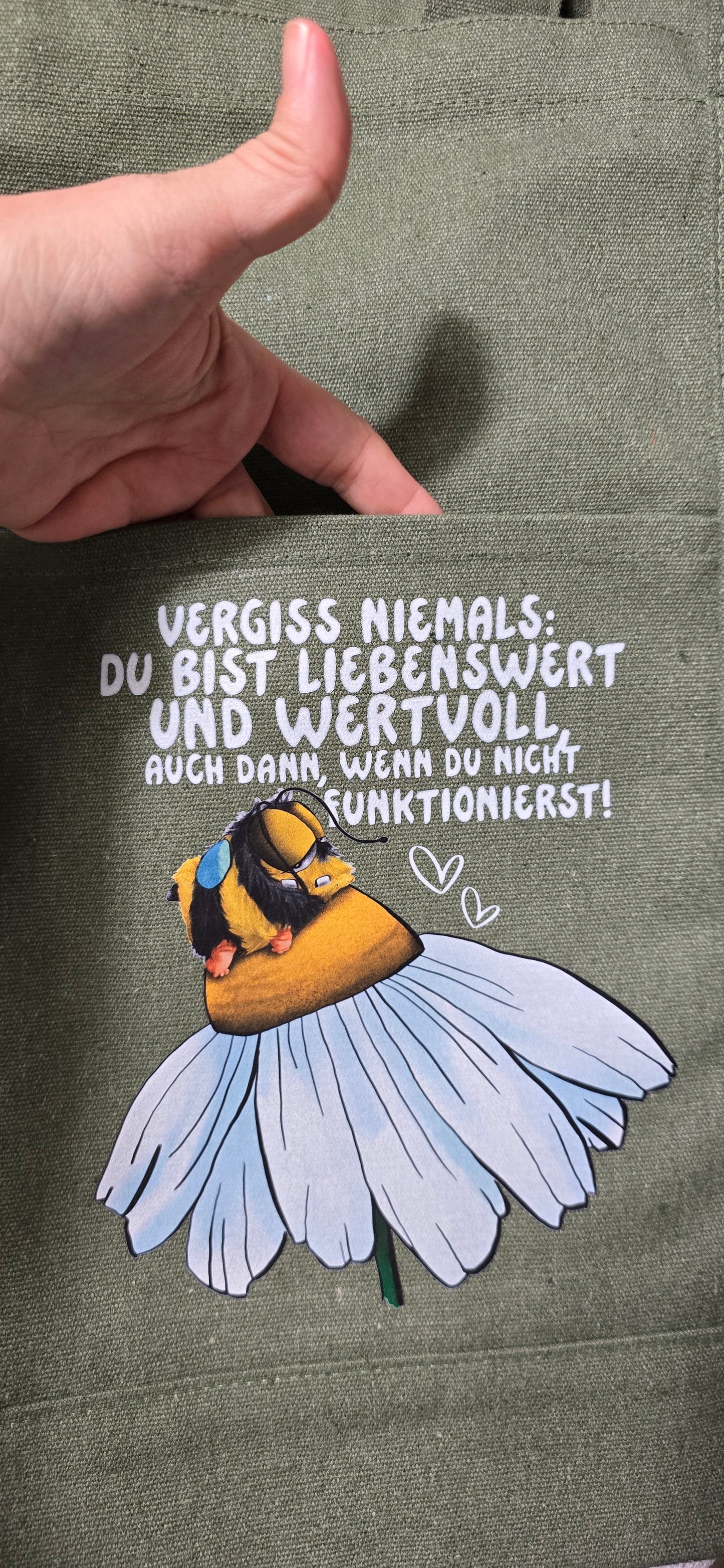 Du bist wertvoll Tote Bag Grün – Nachhaltige Canvas Tasche mit liebevollem Spruch, limitiert nur für April
