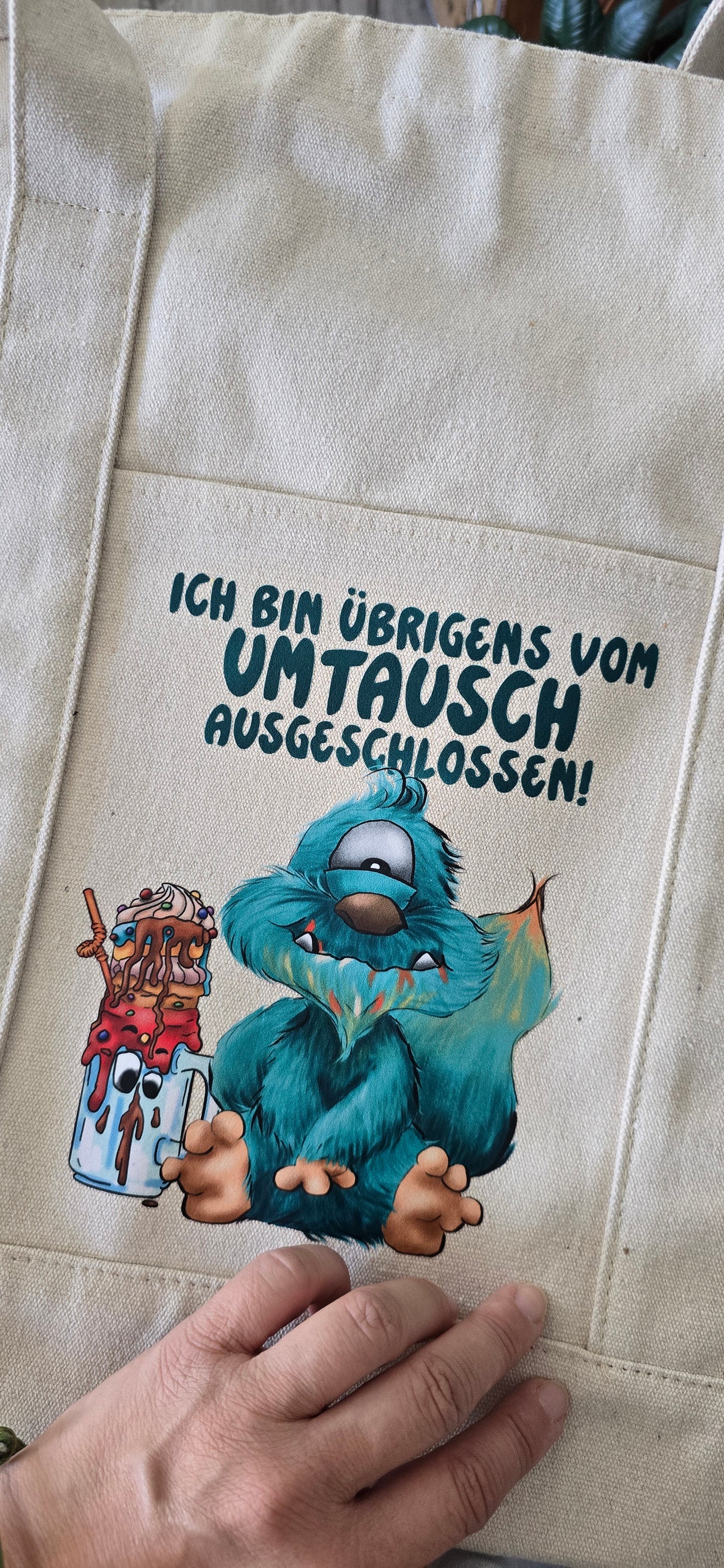 Canvas Tasche mit Reißverschluss,  Ich bin übrigens von Umtausch ausgeschlossen!, beige