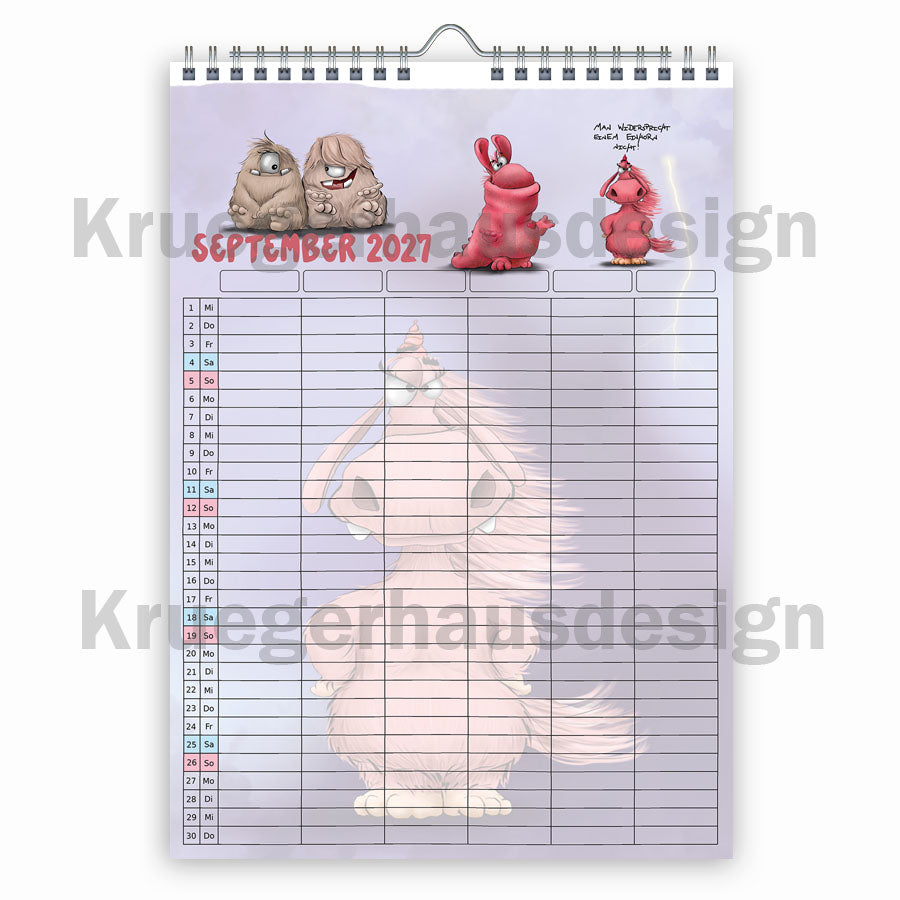 Familienplaner 2027 A3 – 6 Spalten Monster Kalender | Vorbestellung