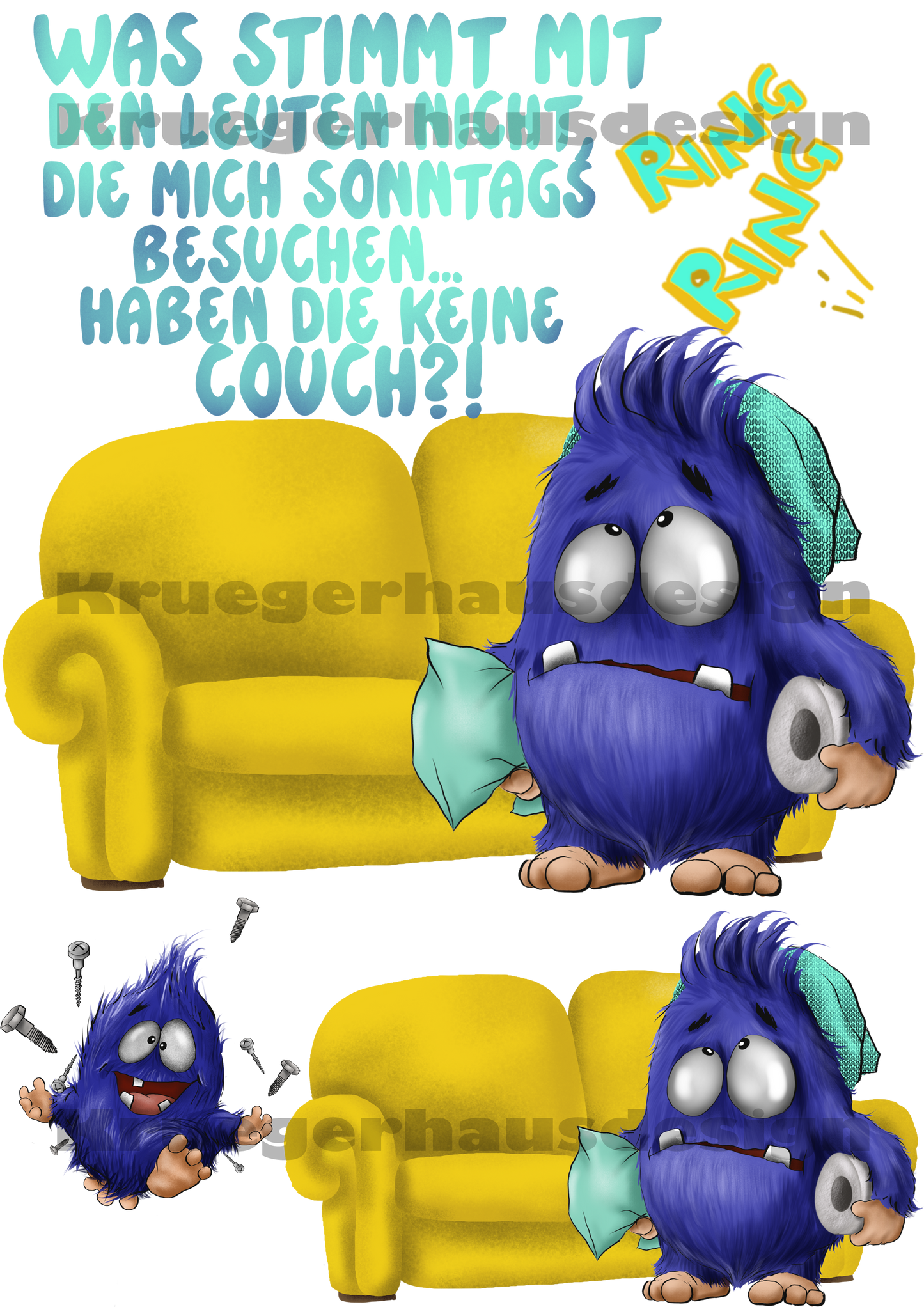 Lustiges Bügelbild „Blue“ Couch Humor DIN A4 – DIY T-Shirt Transferfolie – Sonntag Spruch – Limited April Edition