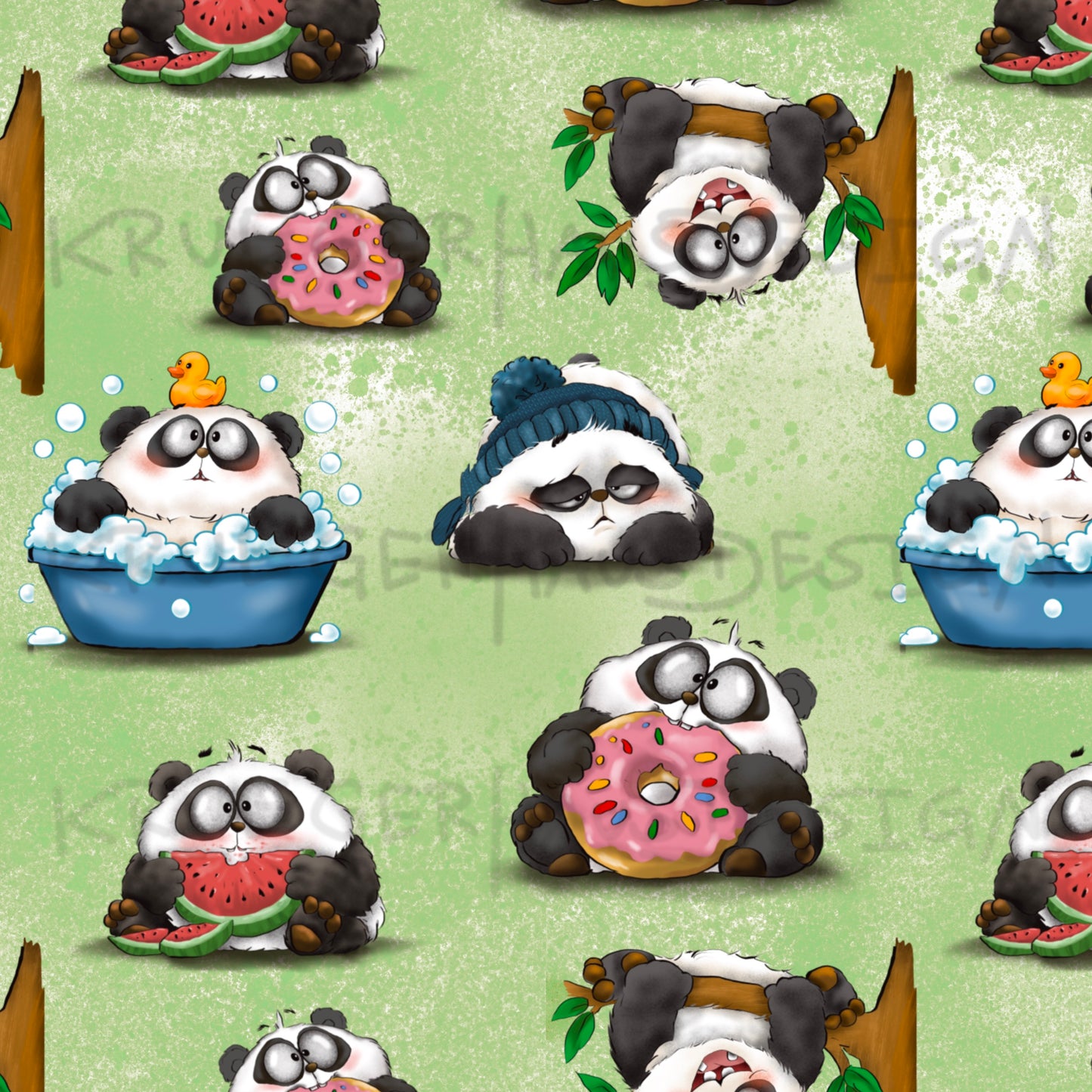 Panda Chaos – Digitales Stoffdesign mit 10 Hintergrundfarben + 5 Wunschfarben