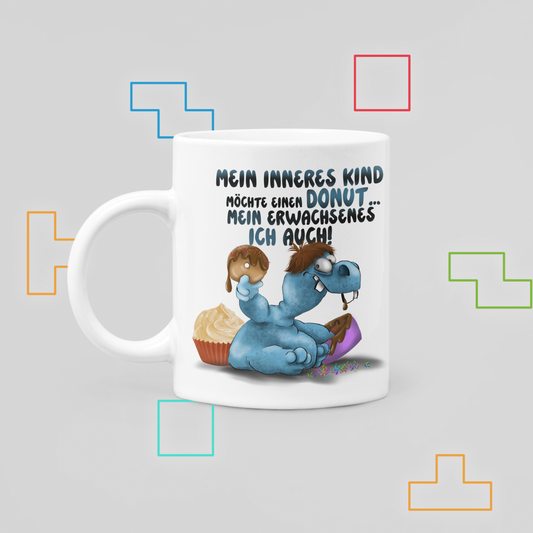 Rüsselbert Tasse „Mein inneres Kind möchte einen Donut“ – Lustige Sarkasmus Kaffee Tasse mit Monster Motiv