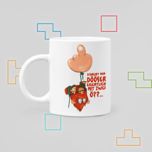 Emil Monster Tasse – Schreibt man Dööfer eigentlich mit zwei O? | Lustige Sarkasmus-Tasse