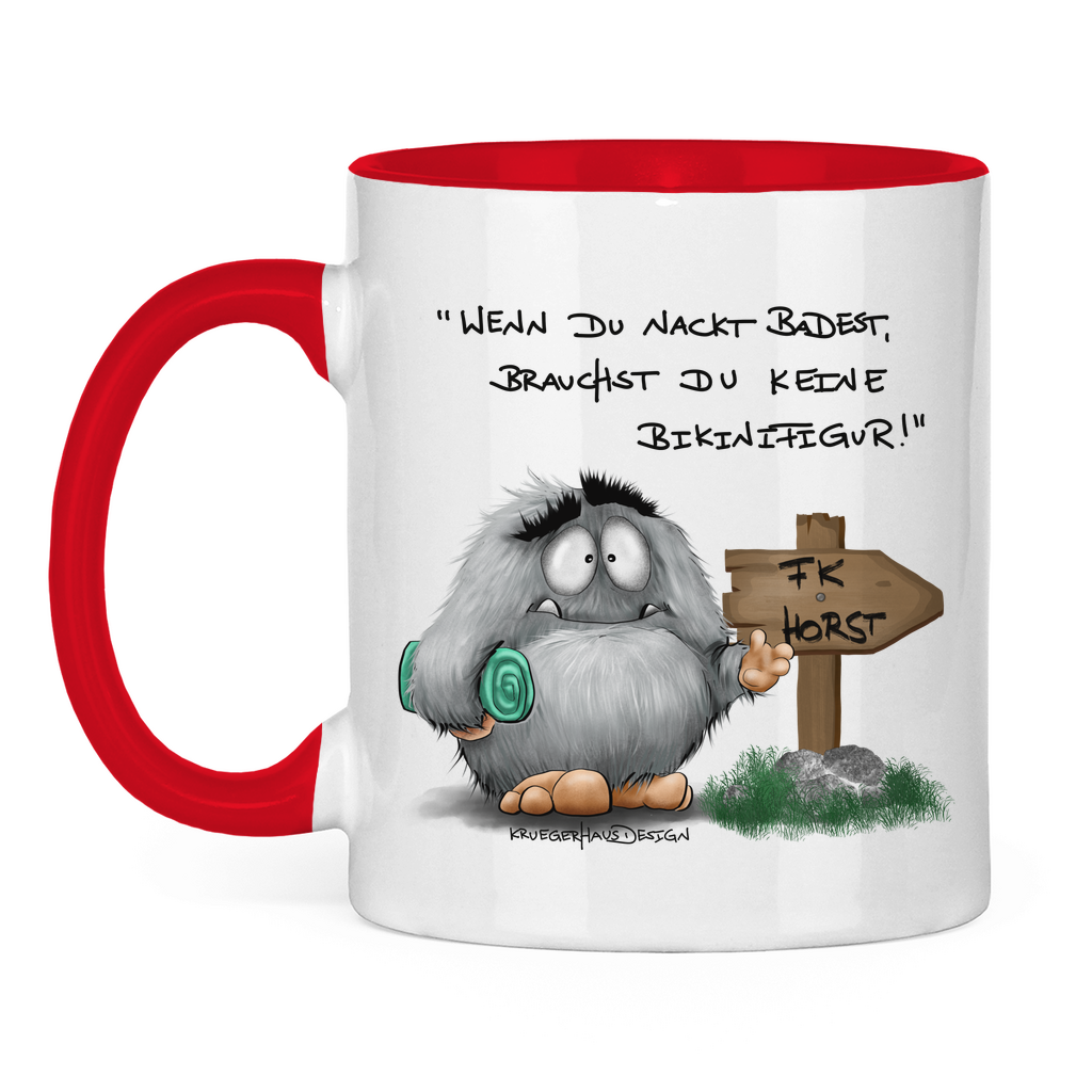 Tasse zweifarbig Wenn du nackt badest, brauchst du keine Bikinifigur!