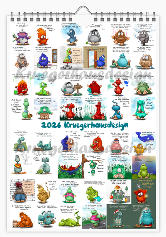 A3 XL Kalender Wandkalender Kruegerhausdesign Monster , gab es letztes Jahr schon, 2026