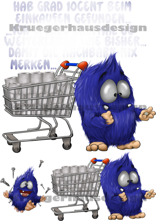 Lustiges Bügelbild „Blue“ Einkaufs Humor DIN A4 – DIY T-Shirt Transferfolie – Klopapier Spruch – Limited April Edition