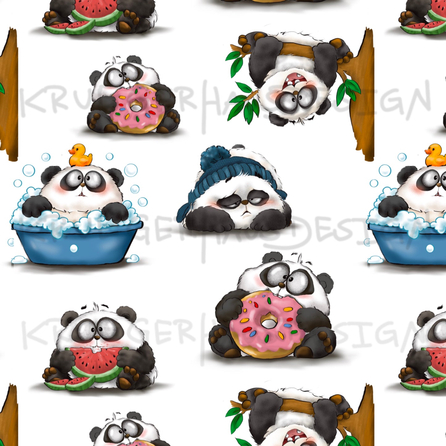 Panda Chaos – Digitales Stoffdesign mit 10 Hintergrundfarben + 5 Wunschfarben