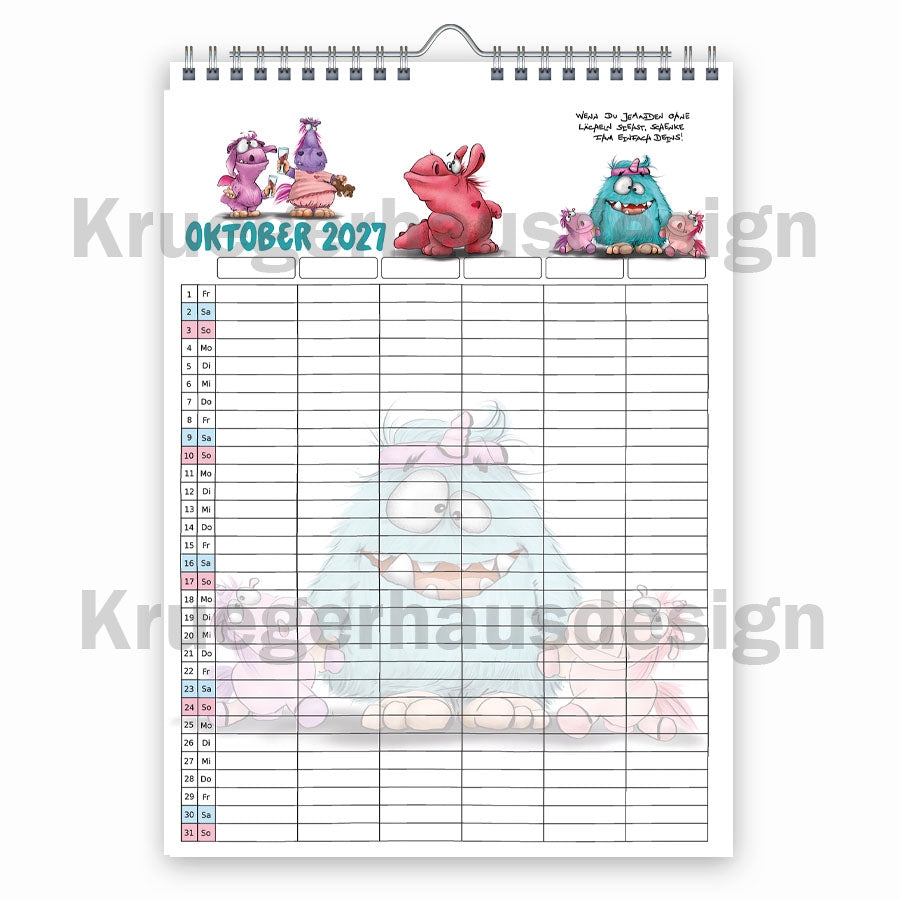 Familienplaner 2027 A3 – 6 Spalten Monster Kalender | Vorbestellung