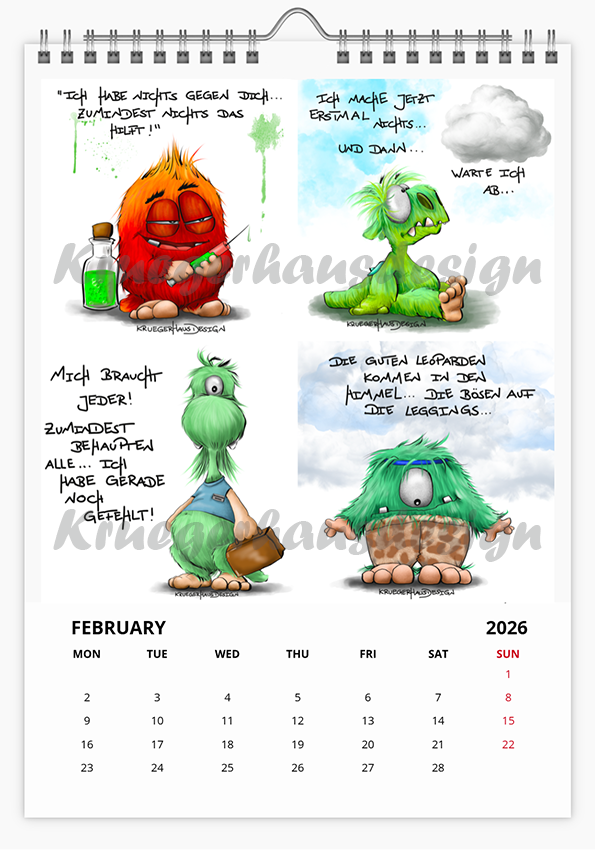 A3 XL Kalender Wandkalender Kruegerhausdesign Monster , gab es letztes Jahr schon, 2026